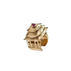 Outlet Anello Pagoda Bronzo Placcato Oro Anelli