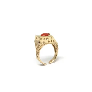 Discount Anello Villa Malaparte in Argento Placcato Oro con Corallo Anelli