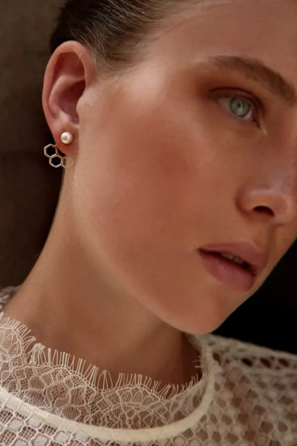 Fashion Ear Jackets Esagonini Argento 925 con Perle Orecchini