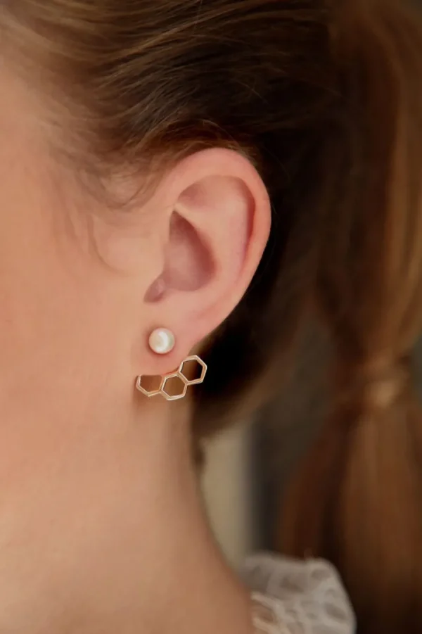 Fashion Ear Jackets Esagonini Argento 925 con Perle Orecchini