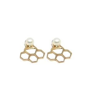New Ear Jackets Esagonini Bronzo Placcato Oro con Perle Orecchini