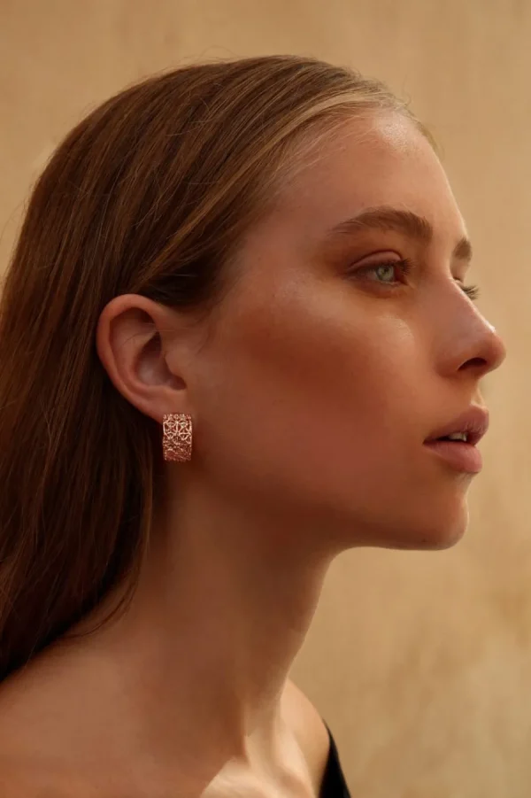 Fashion Orecchini Gasometro Bronzo Placcato Oro Rosa Orecchini