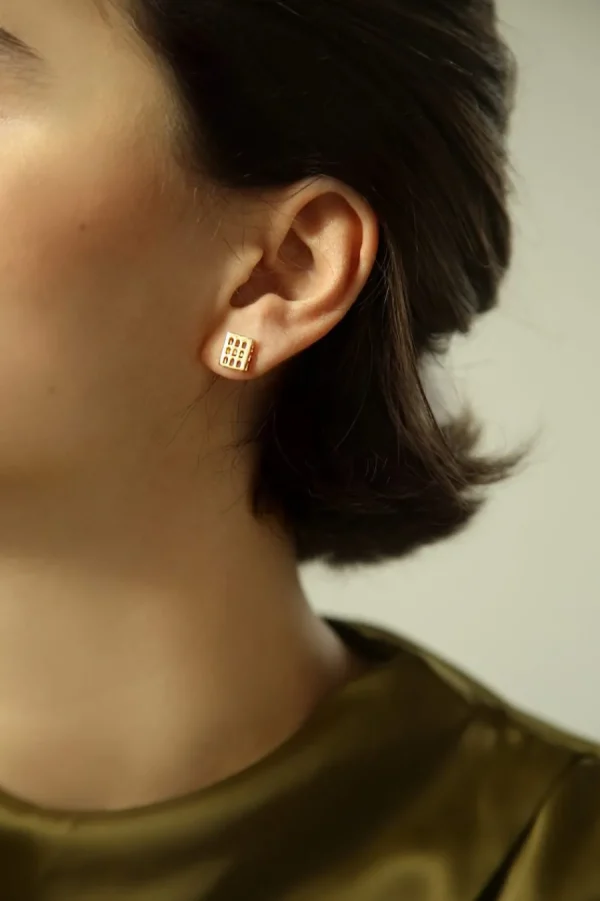 New Orecchini Little Colosseo Quadrato argento placcato oro Orecchini