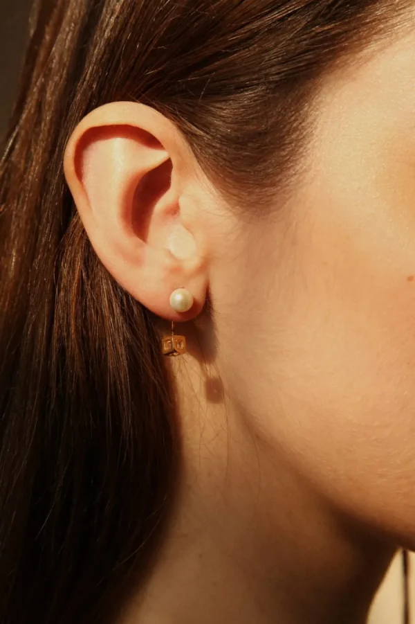 Online Orecchino Singolo Livresse Cube Argento Placcato Oro Orecchini